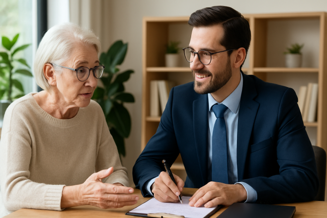 discussion entre un assureur et sa cliente